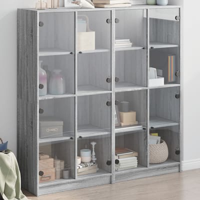 vidaXL - Boekenkast - met - deuren - 136x37x142 - cm - hout - grijs - sonoma - eiken