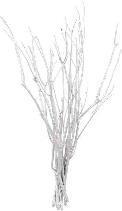 J-Line decoratie tak droogbloemen - zilver - small - set van 3