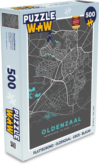 Puzzel Plattegrond - Oldenzaal - Grijs - Blauw - Legpuzzel - Puzzel 500 stukjes - Stadskaart