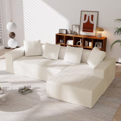 Modulaire cloud sofa met L-vorm chaise longue - diepe zit, 70 cm - voor woonkamer en slaapkamer - geen montage nodig - pluche bekleding - 4 kussens inbegrepen