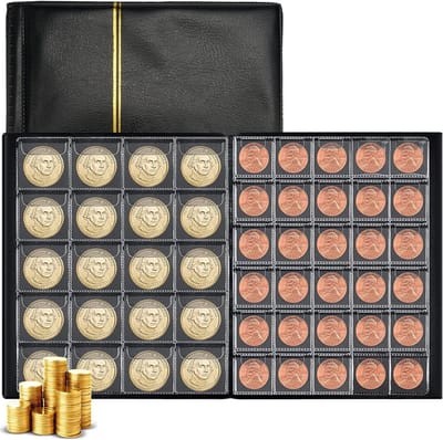 Allecto - Muntenalbum - 250 Vakken - Duurzaam PU-leer - 21,8 x 16,8 cm - Verzamelalbum voor Munten - Perfect voor Postzegels en Medailles - Ideaal ...