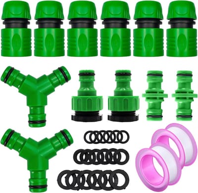 Famanu 12 stuks tuinslang verbindingsstuk kit voor tuinslang en buisverbinding (dubbele stekkers, slangverbindingen, kraanconnectoren, Y-stuk aftakconnector,aansluiting voor kranen met schroefdraad)
