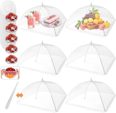 Mesh Voedselbedekking Set van 6 Stuks met 40 Elastische Komcovers, Herbruikbare Tent voor BBQ, Picknicks en Kamperen, Ideaal voor Buitengebruik (43 x 43 cm)
