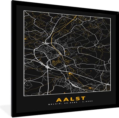 Fotolijst incl. Poster - Aalst - Goud - Stadskaart - Plattegrond - Kaart - 40x40 cm - Posterlijst