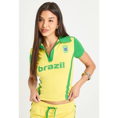 boohoo Dames Brazilie Kraag Baby T-shirt | Geel | Maat: 40
