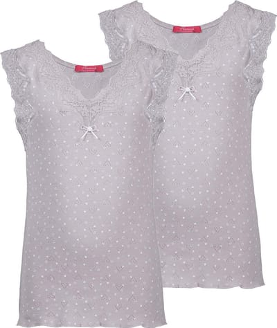 Exclusief Luxueus Kinder nachtkleding Hanssop, Meisjes, Katoenen ondergoed hemden set, twee super super zachte luxe licht taupe / beige hemden gemaakt in een verfijnd lief hartjes ajour katoen met een bijpassend uniek rozen strikje, maat 116