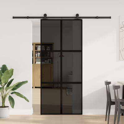 vidaXL - Schuifdeur - met - beslag - 90x205 - cm - gehard - glas - en - aluminium