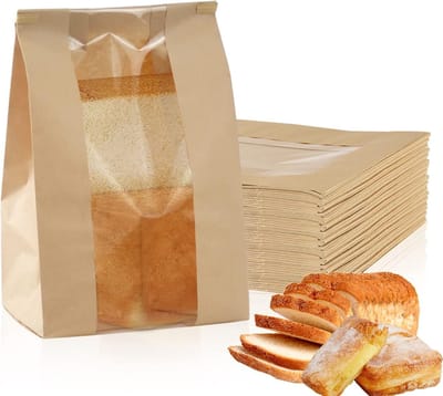 Papieren Broodzakken met Venster - 50 Stuks Kraft Papieren Sandwichzakken voor Toast en Brood (16x11x33cm)