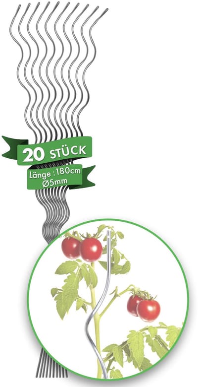 FLOORDIREKT Tomatenspiraalstokken - 180 cm Lengte - 20 Stuks - Tomatenstok - Spiraalstok - Tomatenklimhulp - Plantstok Van Gegalvaniseerd Staal
