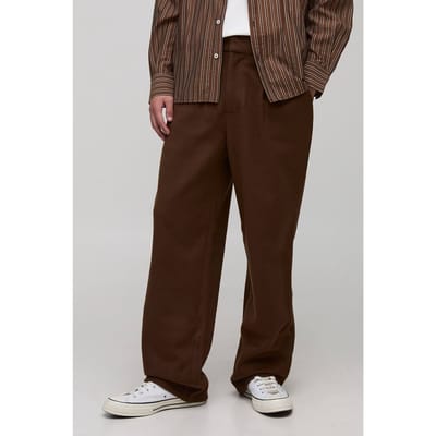 Straight Let Melton Half Fixed Waist Trouser | Chocolate | Size XS
