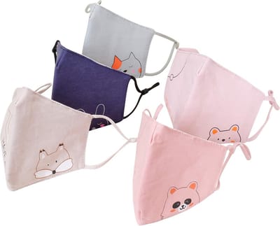5 Stuks Wasbare Katoenen Kindermaskers - Ademend en Verstelbaar