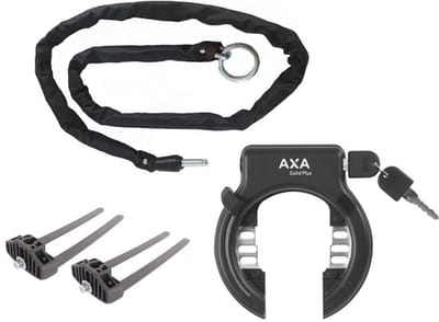 Axa Solid Plus Ringslot ART2 Zwart + Insteekketting 100 cm 5,5 mm Zwart + Flex Mount Bevestigingsset