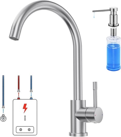 Lonheo max Keukenkraan - Lagedruk keukenkraan - Met Zeepdispenser 300ML - 360° draaibereik - Mengkraan Keuken - Geborsteld RVS - Voor Drukloze Ketel Keukenspoelbak