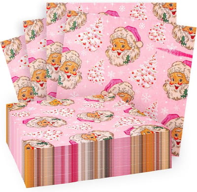 40 Kerstservetten Roze Kerstman Sneeuwvlok Kerstboom 33x33 cm - Feestservetten Tafeldecoratie