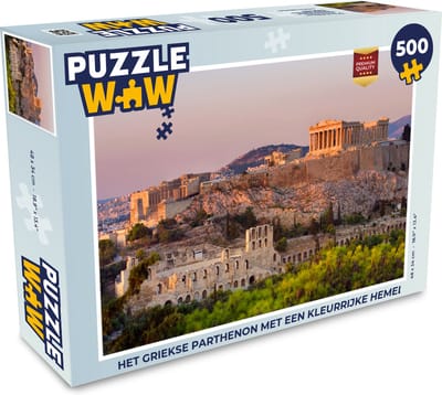 Puzzel Het Griekse Parthenon met een kleurrijke hemel - Legpuzzel - Puzzel 500 stukjes