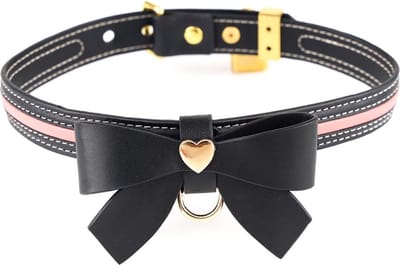 Sevanda - Love Heart Butterfly - Vegan Lederen Collar met Leiband - Zwart/ Roze