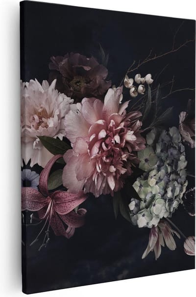 Artaza Canvas Schilderij Stilleven Bloemen - 40x50 cm - Wanddecoratie Boeket - Muurdecoratie Woonkamer - Kamer Accessoires