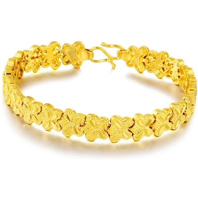 Klavertjevier Vietnamees Zandgoud Damesarmband Euro Munt Goud Messing Verguld 24K Echt Gouden Armband yellow