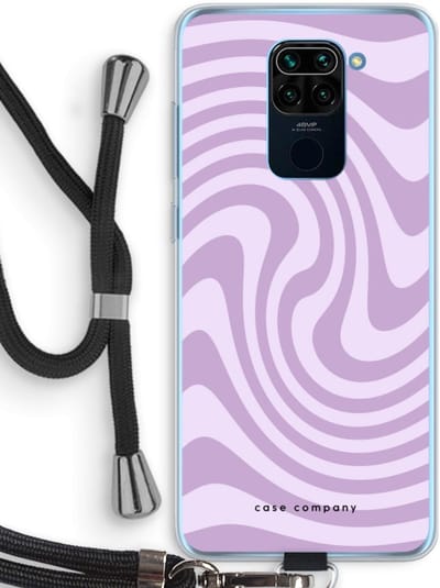 Case Company® - Hoesje met koord geschikt voor Xiaomi Redmi Note 9 hoesje met Koord - Swirl Paars - Telefoonhoesje met Zwart Koord - Bescherming aan alle Kanten en Over de Schermrand