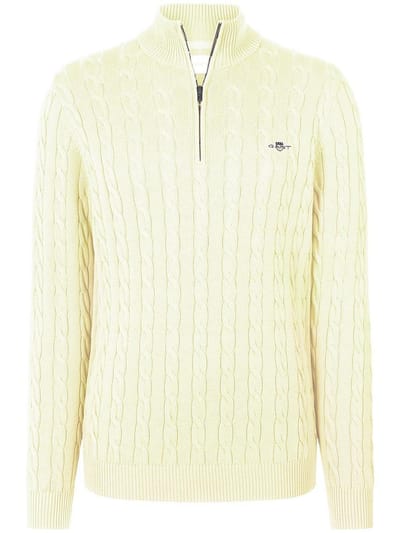 Gant Trui Allover Cable Knit Cotton Half Zip Cream / male