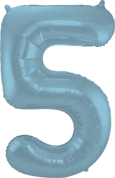 Folieballon Cijfer 5 Blauw Pastel Metallic Mat - 86 cm