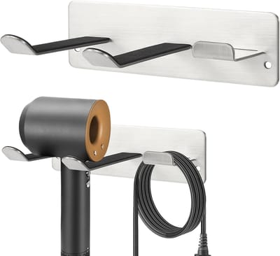 Famanu – Haardroger wandhouder van roestvrij staal, universeel, zilver