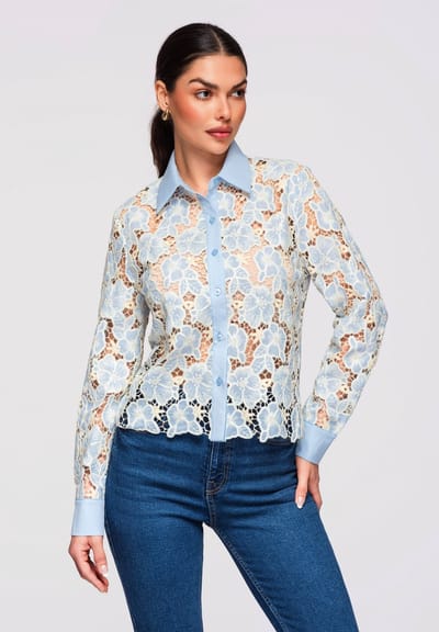 OMBRE Overhemd - Slim Fit - Lange Mouw - Knopen Lichtblauw L