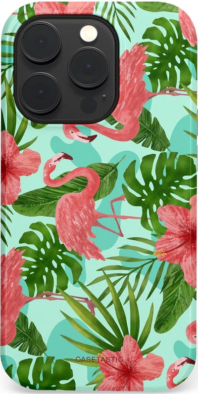 Casetastic hoesje geschikt voor Apple iPhone 14 Pro - MagSafe - Dubbellaagse bescherming - Flamingo jungle - Fashion Case - Mintgroen Koraal
