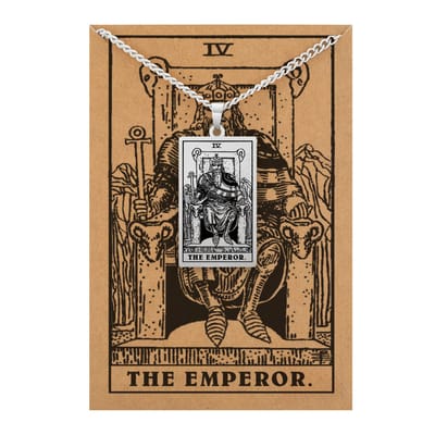 Tarot Ketting IV: De Keizer / The Emperor - Inclusief Rider-Waite Kaart - Zilverkleurig Stainless Steel - 60cm - Pax Amare