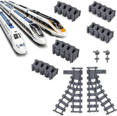 28-delige Duplo Spoorwegset met Klemmen, Rechte en Gebogen Rails, Geschikt voor Elektrische Treinen en Bouwspeelgoed