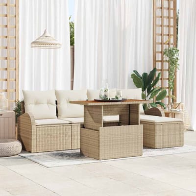 vidaXL - Tuinbank - Set - met - kussen - 6 - pcs - beige - en - crèmekleurig