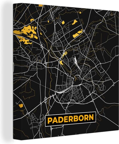 Canvas Schilderij Stadskaart – Kaart – Paderborn – Gold – Duitsland – Plattegrond - 20x20 cm - Wanddecoratie