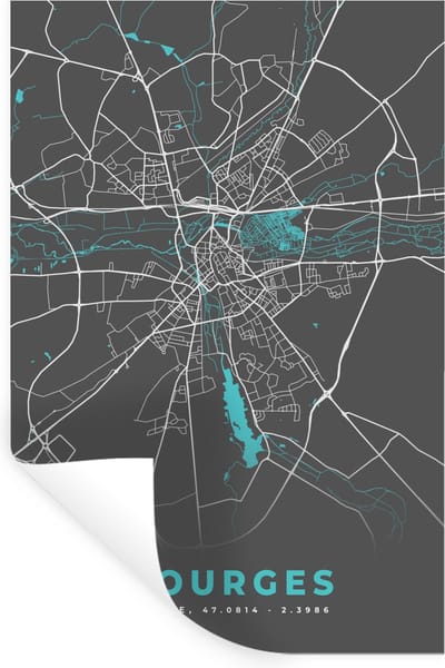 Muurstickers - Sticker Folie - Bourges - Frankrijk - Stadskaart - Kaart - Plattegrond - 20x30 cm - Plakfolie - Muurstickers Kinderkamer - Zelfklevend Behang - Zelfklevend behangpapier - Stickerfolie