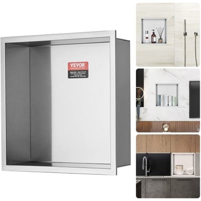 VEVOR Wandnis 10x33.02x33.02cm Douchenis Roestvrijstalen nis Enkellaags 100% waterdicht Nisinstallatie 0-40°C Bedrijfstemperatuur 92° Binnenhoekontwerp Geschikt voor badkamer Slaapkamer Studeerkamer