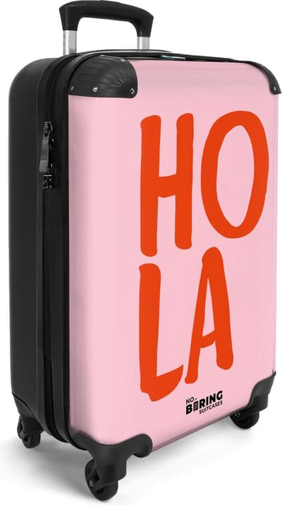 NoBoringSuitcases.com® - Reistrolley handbagage koffer lichtgewicht - Rood roze 'Hola' Reiskoffer trolley - Rolkoffer met wieltjes - Travel luggage suitcase - Reizen - Past binnen 55x40x20 en 55x35x25