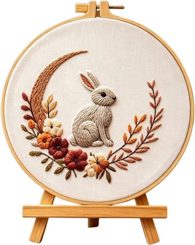 Untamed - PREMIUM Borduurpakket Volwassenen – Borduren – Creatieve hobby – Ontspanning Thuis – Cadeau idee – Compleet pakket met extra’s – Echte HOUTEN borduurring (geen plastic) – DIY decoratie – Konijn – Herfst – Forest Bunny