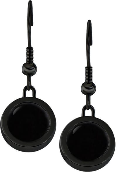 Quiges RVS Schroefsysteem Oorhangers Oorbellen Zwart met Verwisselbare Cat's Eye Zwart Mini Munt Set - ECOS281