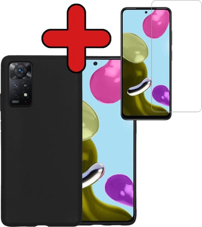 Hoesje - Met Screenprotector - Geschikt voor Xiaomi Redmi Note 11 - Sterk & Shockproof - Telefoon Hoes - Back Cover - Siliconen Case - Telefoonhoes - Zwart