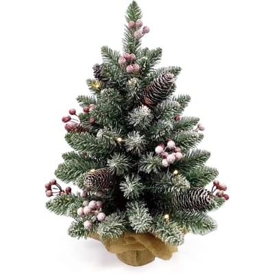 20 Inch Kleine Kerstboom Tafeldecoratie met Warm Witte LED Lichtslinger Rode Vruchten Plastic Den Red Fruit Plastic Pine