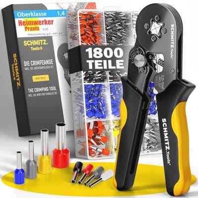 Krimptang set - Adereindhulzen tang - Elektrisch werk - Zelfinstellend vierkant - 1800 stuks - Geel