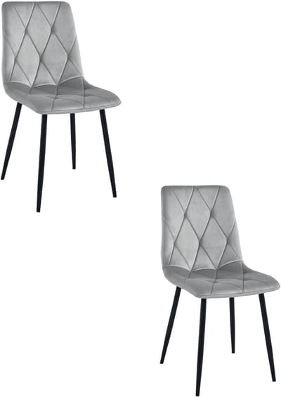 Set van 2 Eetkamerstoelen LIBRA Zilvergrijs – Zwarte Metalen Poten, Modern Velvet Bekleding, Ergonomisch Design, Max. 120 kg