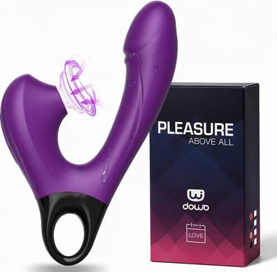 DOWO® - 3-in-1 Luchtdruk Vibrator - Dildo Vibrator - 15 Standen - Intense Clitoris & G-Spot stimulator - Vibrators voor Vrouwen - Clitoris Stimulator - Seksspeeltjes - Cadeau voor Vrouw - Fluisterstil & Waterdicht - Purple