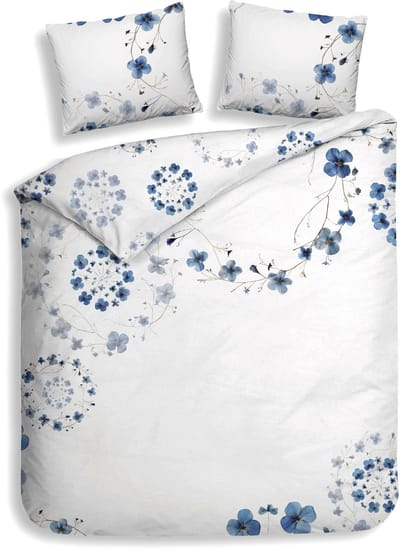 Heckettlane Dekbedovertrek Zoe - Dekbed met instopstrook - Wit - Dekbedovertrek van 100% Katoen-Satijn - Bloemen - 200x200-220 cm + 2 slopen 60/70 cm - Zakynthos