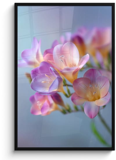 Poster in lijst - Fotolijst 80x120 cm - Posters - Bloemen - Paars - Overloop - Meeldraden - Posterlijst zwart - Decoratie - Wanddecoratie woonkamer - Muurdecoratie slaapkamer