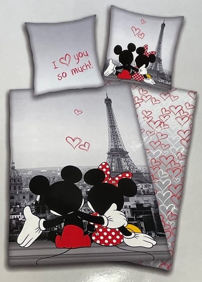 Disney Mickey & Minnie Mouse Paris - Dekbedovertrek - Eenpersoons - 140x200 cm - Grijs / Rood