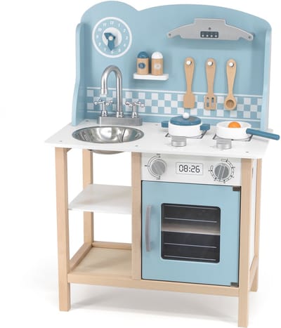 PolarB® Houten Keuken met Accessoires Zilver - Blauw