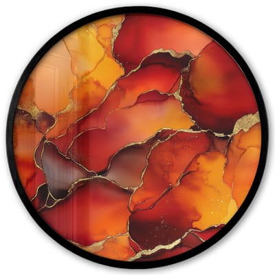 Poster in lijst Rond - Fotolijst 40x40 cm - Posters - Rood - Marmer - Goud - Herfst kleuren - Abstract - Ronde posterlijst zwart - Decoratie - Wanddecoratie woonkamer - Muurdecoratie slaapkamer