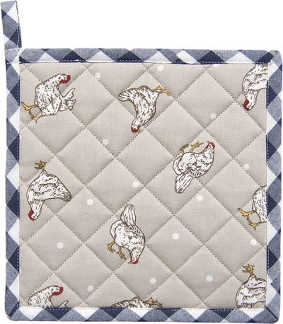 Clayre & Eef Pannenlap 20*20 cm Beige, Blauw Katoen Vierkant kip Afgiet Pannenlap Afgiethulp Pannelap