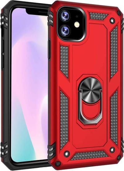 HB Hoesje Geschikt voor Apple iPhone 11 - Anti-Shock Hybrid Armor Back Cover - Hoes met Kickstand Ring - Rood