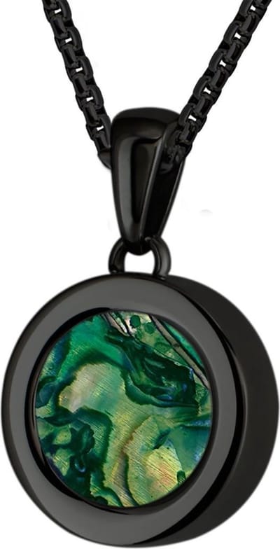 Quiges 12mm Mini Munt Hanger Zwart RVS Glans met Schelp Parelmoer Groen Munt en Box Ketting Ankerketting 42-46cm